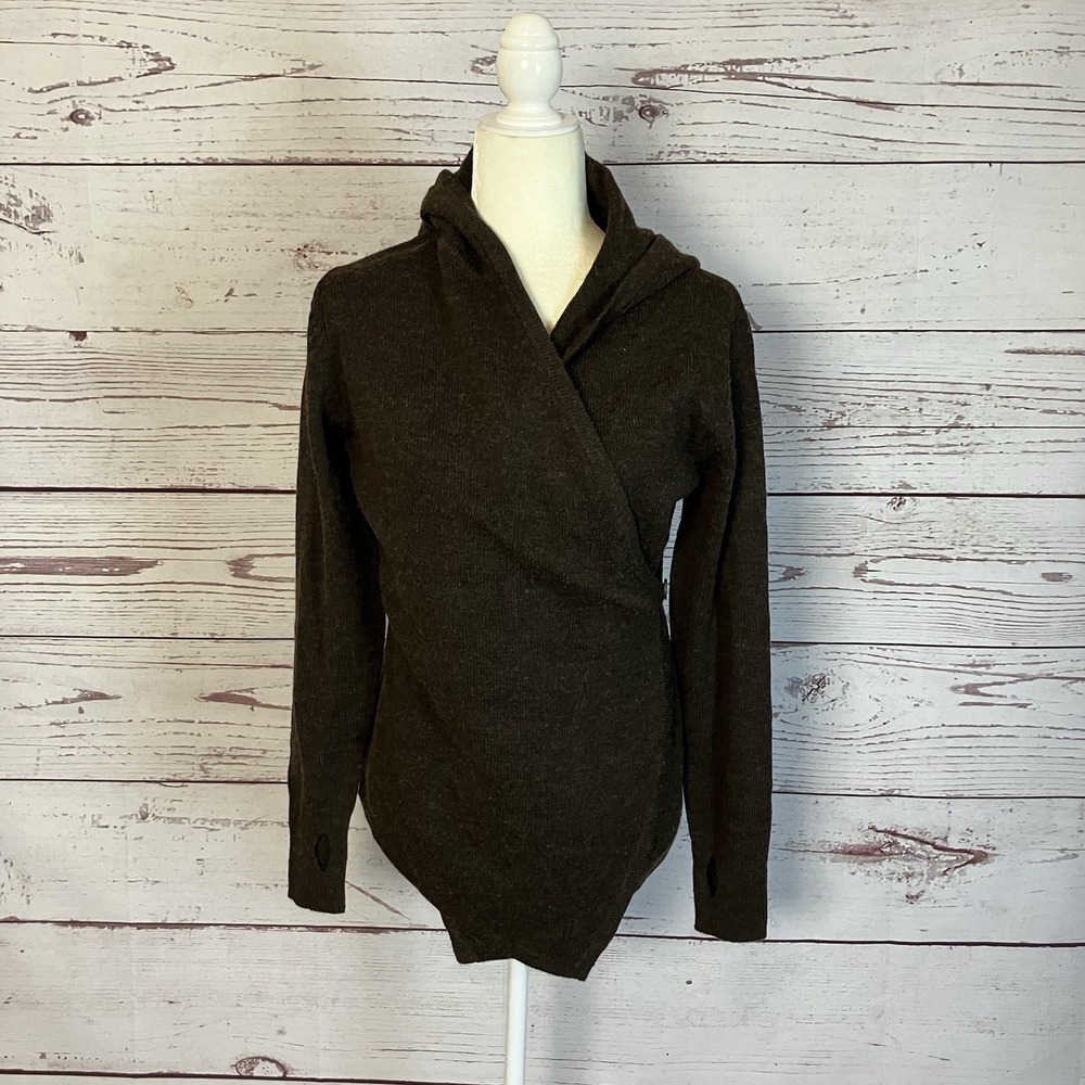 Betabrand Sweater Womens Size S/M Brown Cardigan Hooded Wool Blend